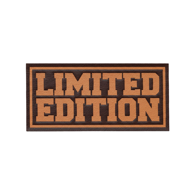 Brother Patches Label: leather patch on black denim