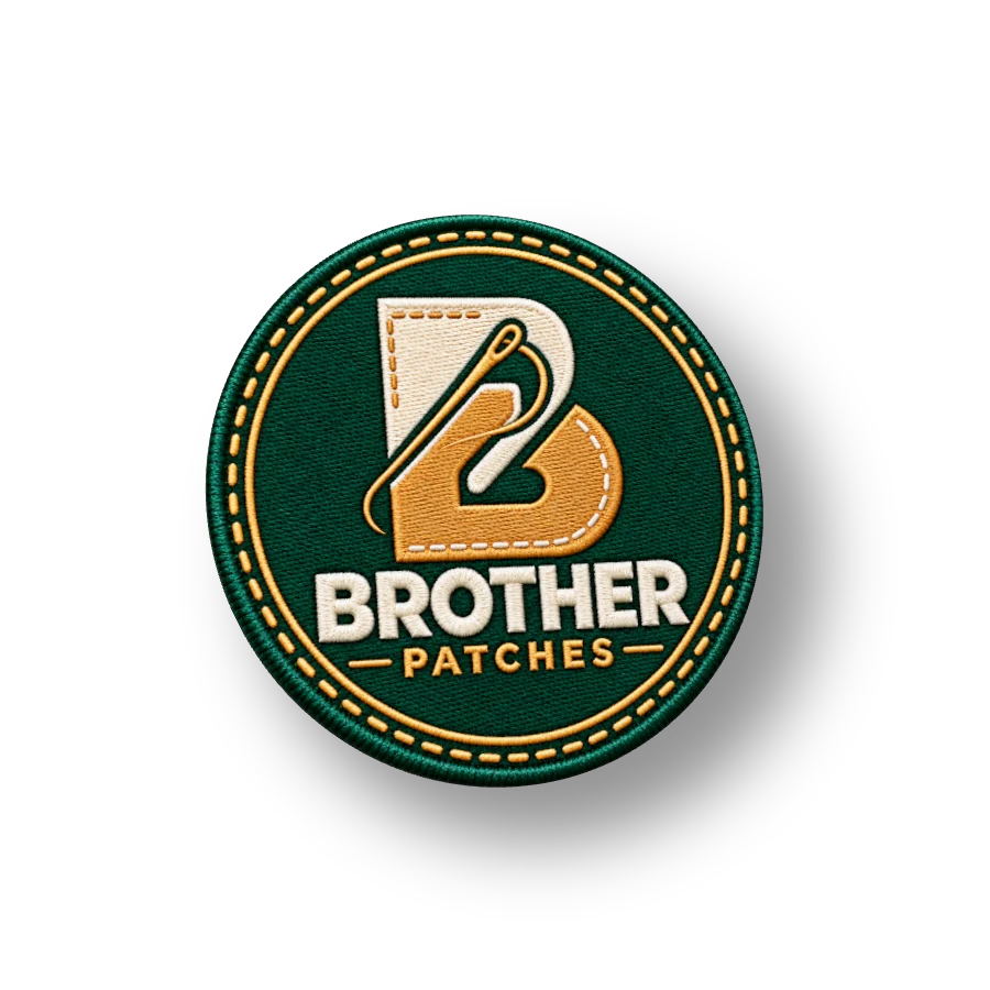 Round custom embroidered patch with raised thread and a merrow border