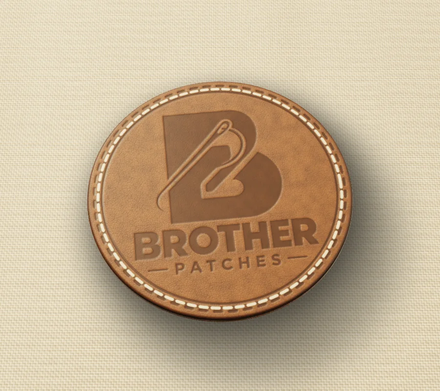 Hat Emblem: leather patch on cream canvas