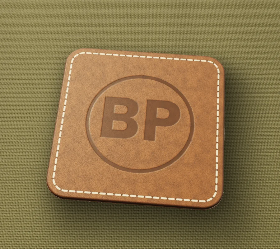 Bag Label: leather patch on olive canvas