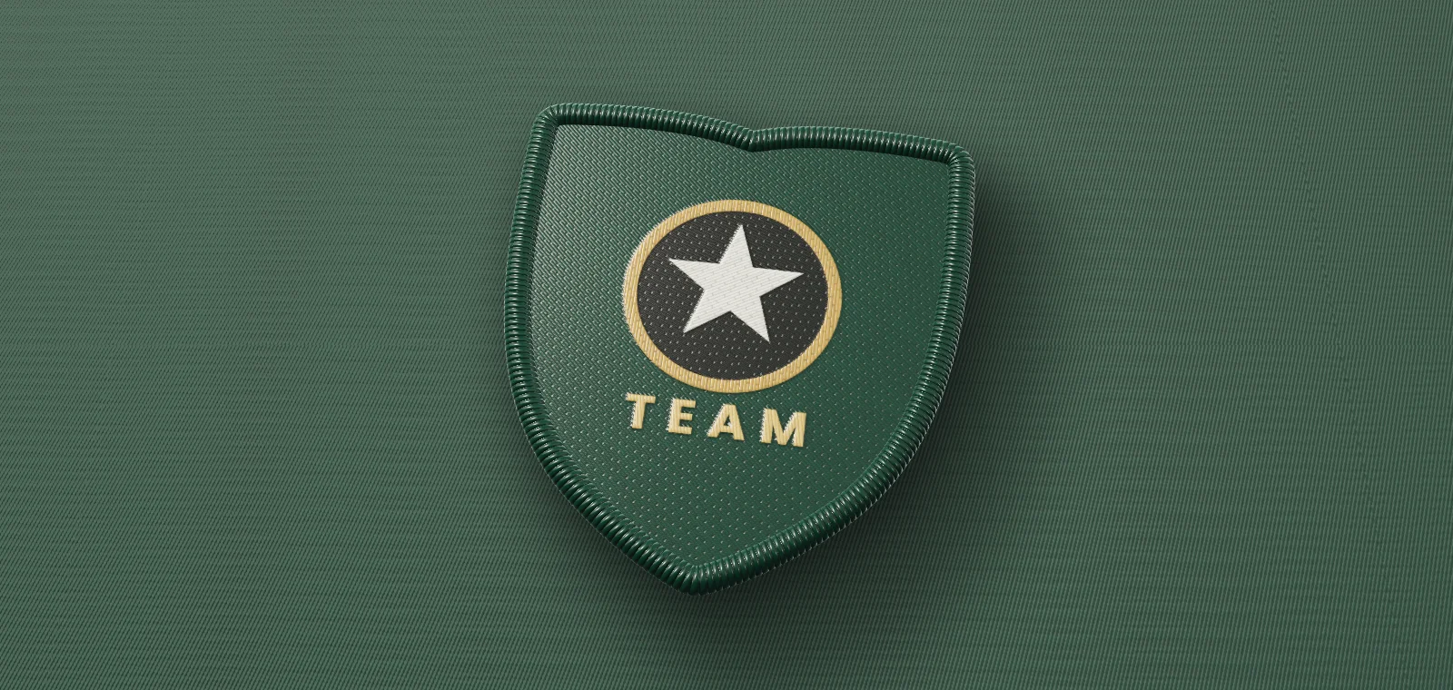 Team Star: embroidered patch on green twill