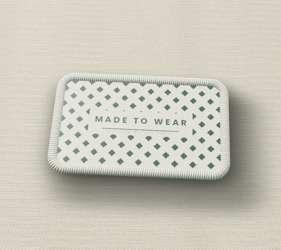 Woven Label: woven patch on cream canvas
