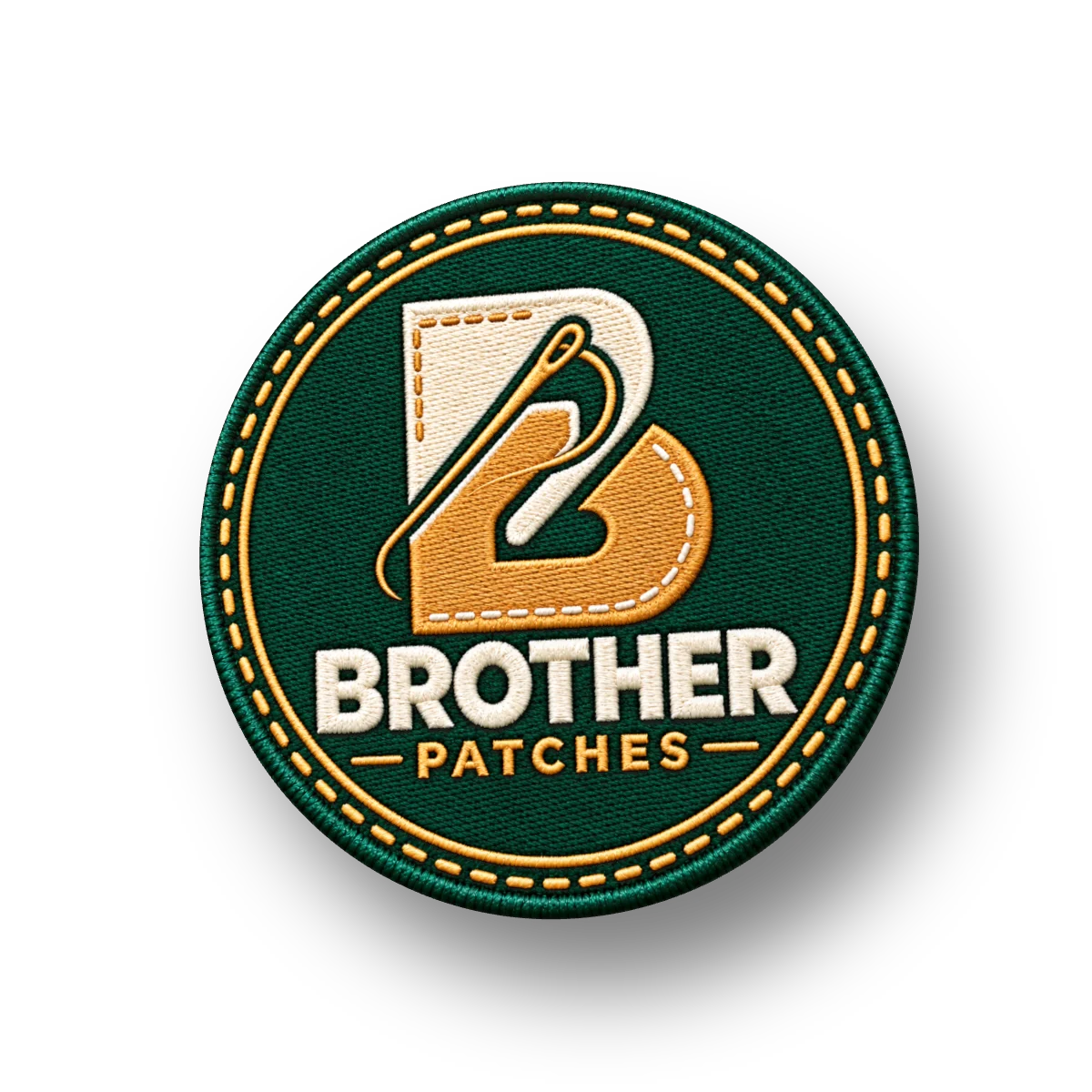 The Brother Patches emblem as a round embroidered patch with a stitched merrow border